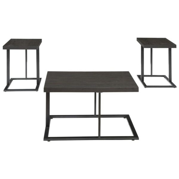 3-Piece Occasional Table Set With Modern Metal Bases & Distressed Ash Veneer Tops  |  Occasional Table Sets Living Room Occasional Table Sets