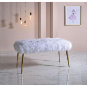 White Faux Fur Accent Bench  |  Benches Benches Benches