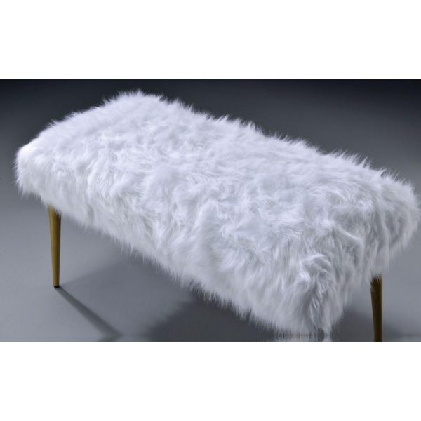 White Faux Fur Accent Bench  |  Benches Benches Benches