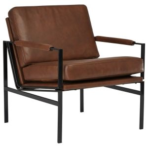 Brown Leather Accent Chair With Metal Frame  |  Living Room Chairs Living Room Living Room Chairs