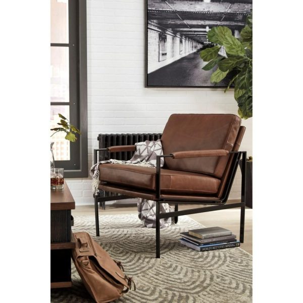 Brown Leather Accent Chair With Metal Frame  |  Living Room Chairs Living Room Living Room Chairs