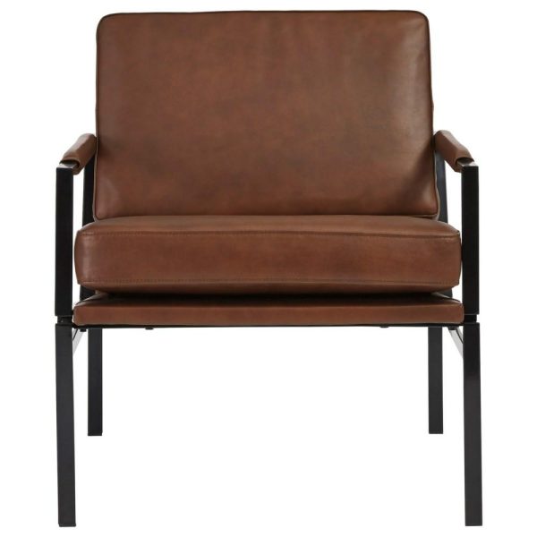 Brown Leather Accent Chair With Metal Frame  |  Living Room Chairs Living Room Living Room Chairs