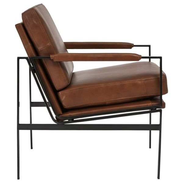 Brown Leather Accent Chair With Metal Frame  |  Living Room Chairs Living Room Living Room Chairs