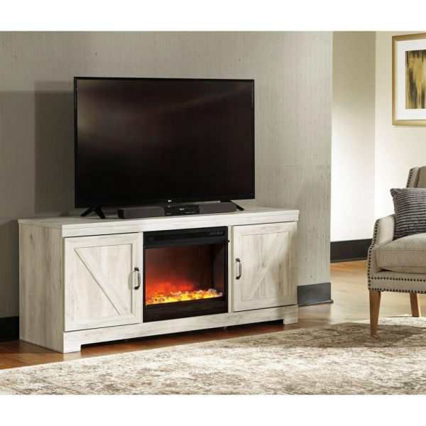 Large Tv Stand In Rustic White Finish With Fireplace  |  Tv Stands Living Room Tv Stands